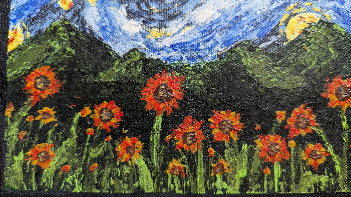 Painting - Starry night in a sunflower valley