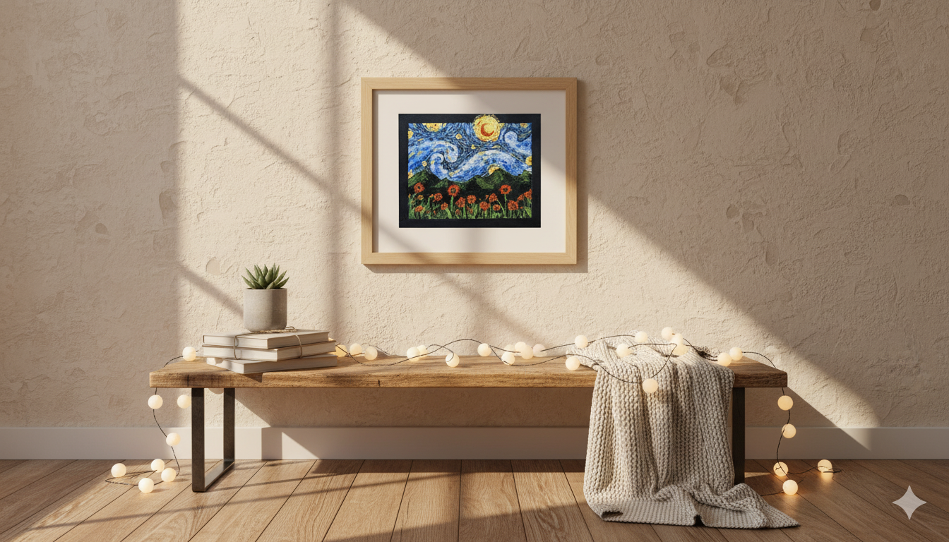 Painting - Starry night in a sunflower valley