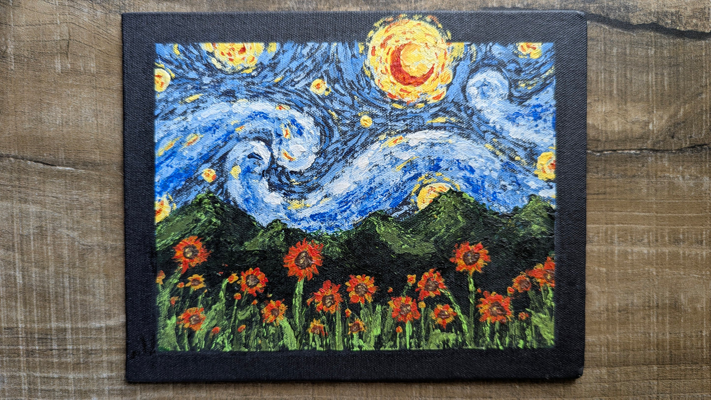Painting - Starry night in a sunflower valley