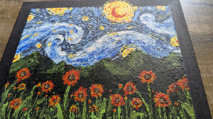 Painting - Starry night in a sunflower valley