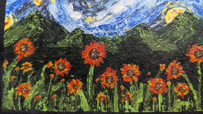 Painting - Starry night in a sunflower valley