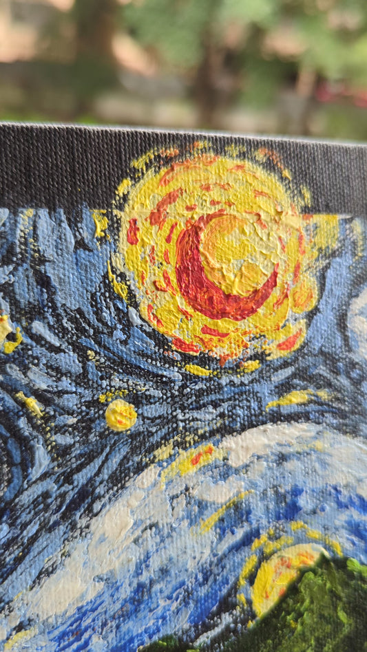 Painting - Starry night in a sunflower valley